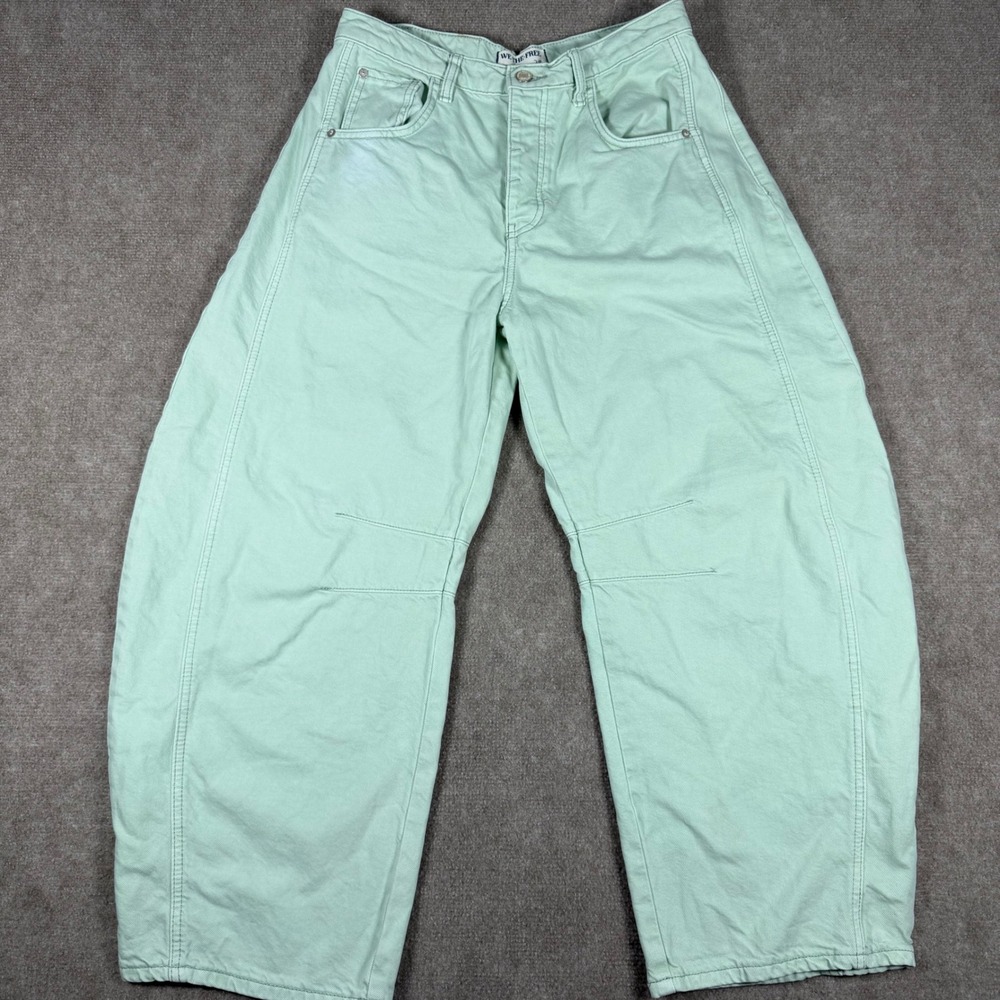 Free People Mint Green Barrel Leg Jeans